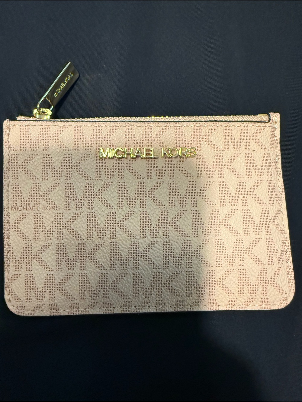 Michael Kors Blush Pink MK Logo Zip Pouch with Gold Hardware